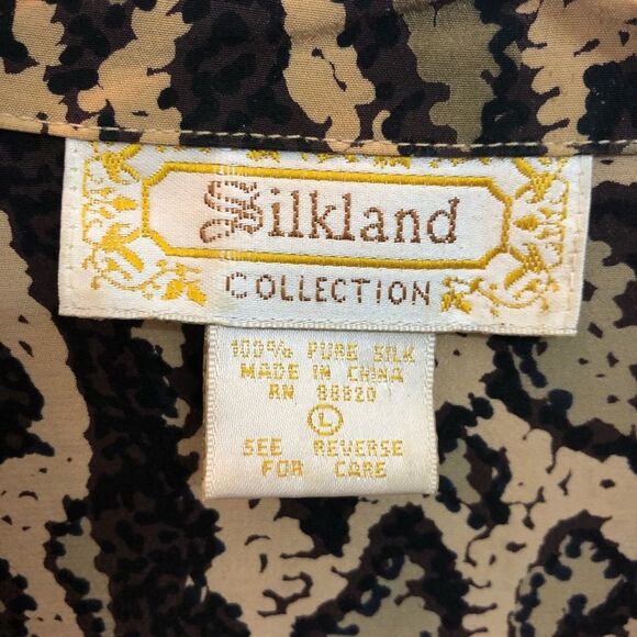 Silkland Collection Python Snakeskin and Stripe Silk Blouse Button Down L VTG - Picture 3 of 5